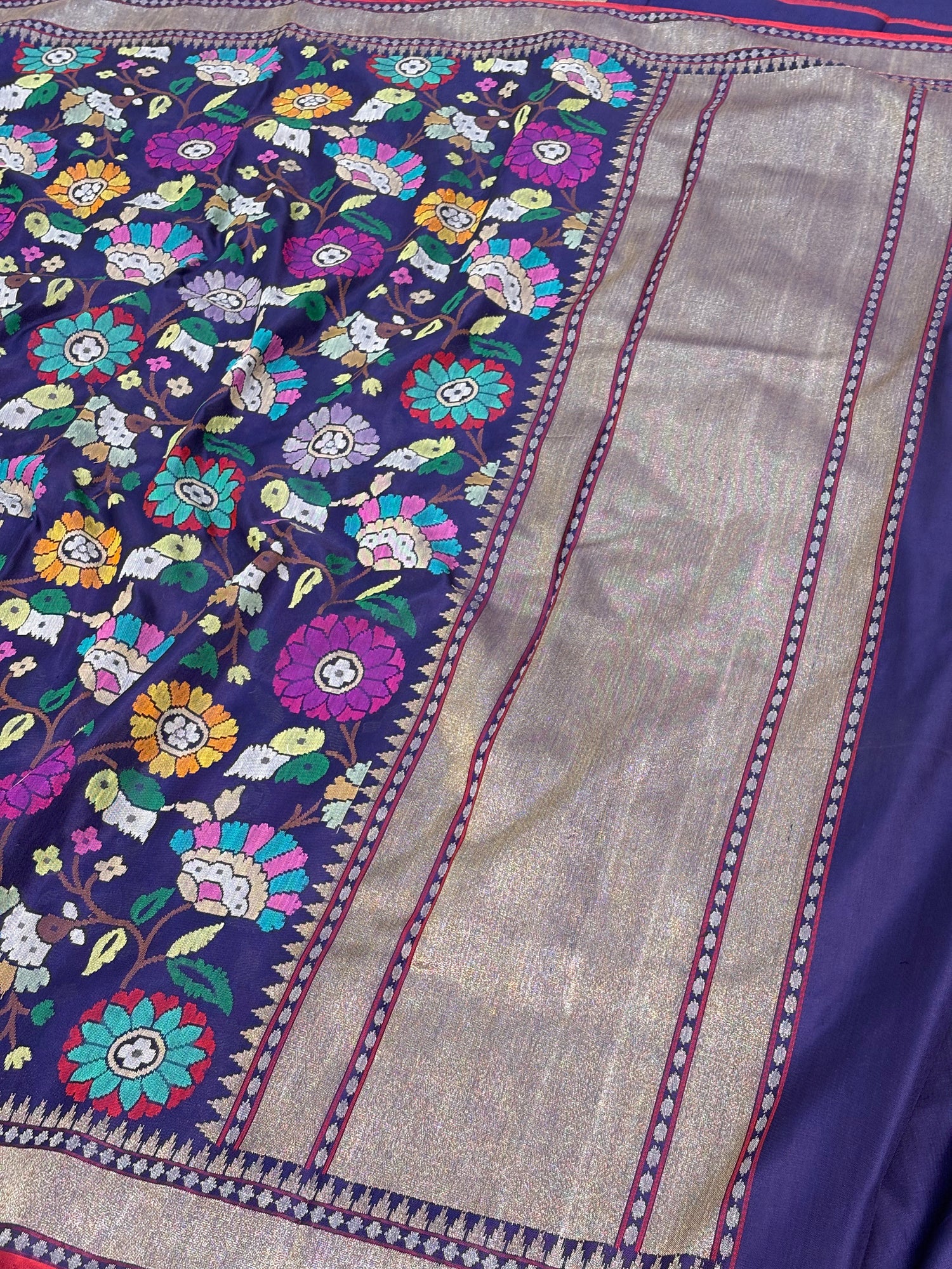 Real Zari Nilambari Authentic Banarasi Jamdani Saree
