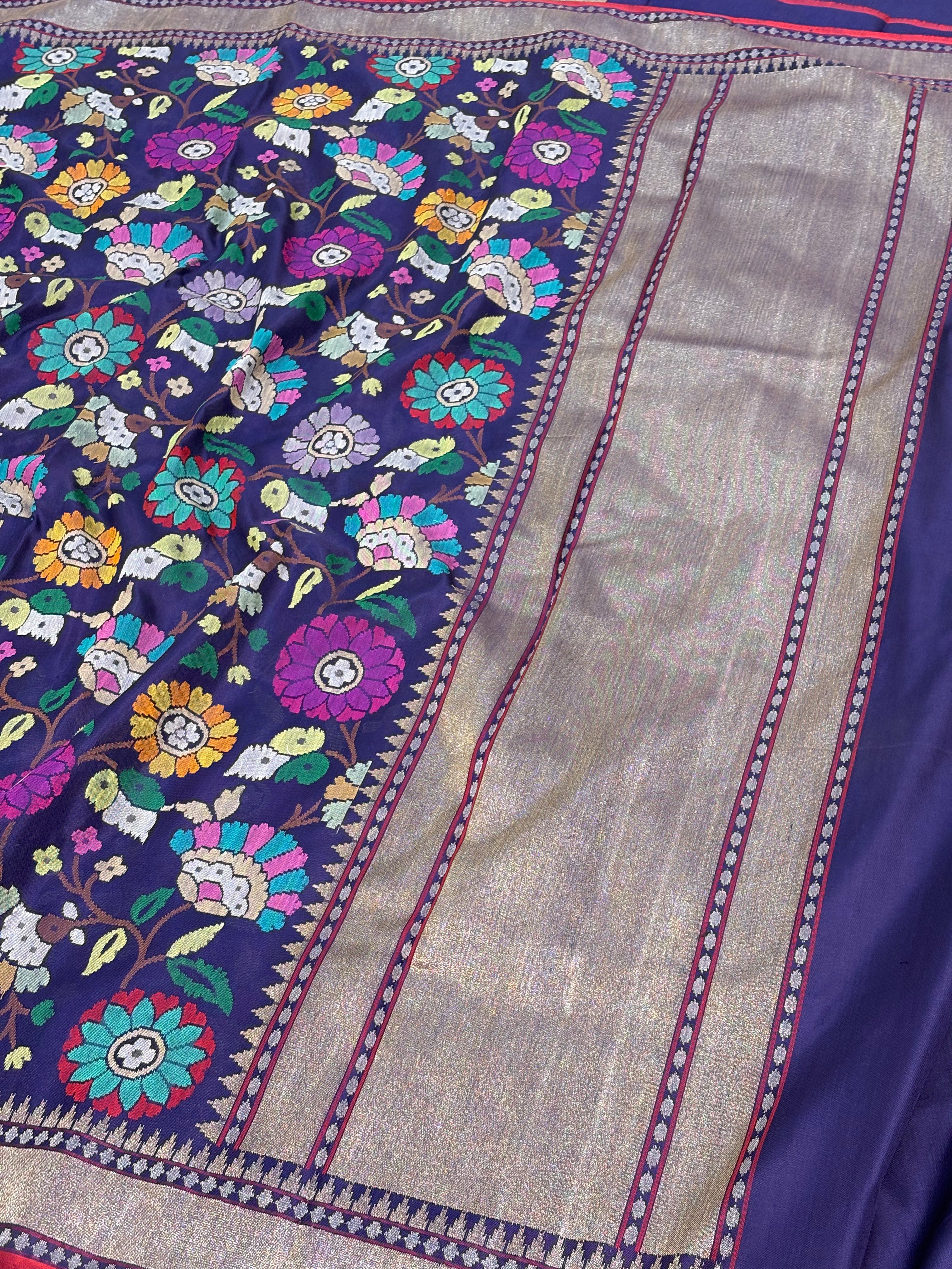 Real Zari Nilambari Authentic Banarasi Jamdani Saree