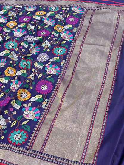 Real Zari Nilambari Authentic Banarasi Jamdani Saree