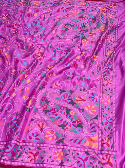 Mauve Pink Real Zari Banarasi Pure Katan Silk Iktara Jamdani Saree