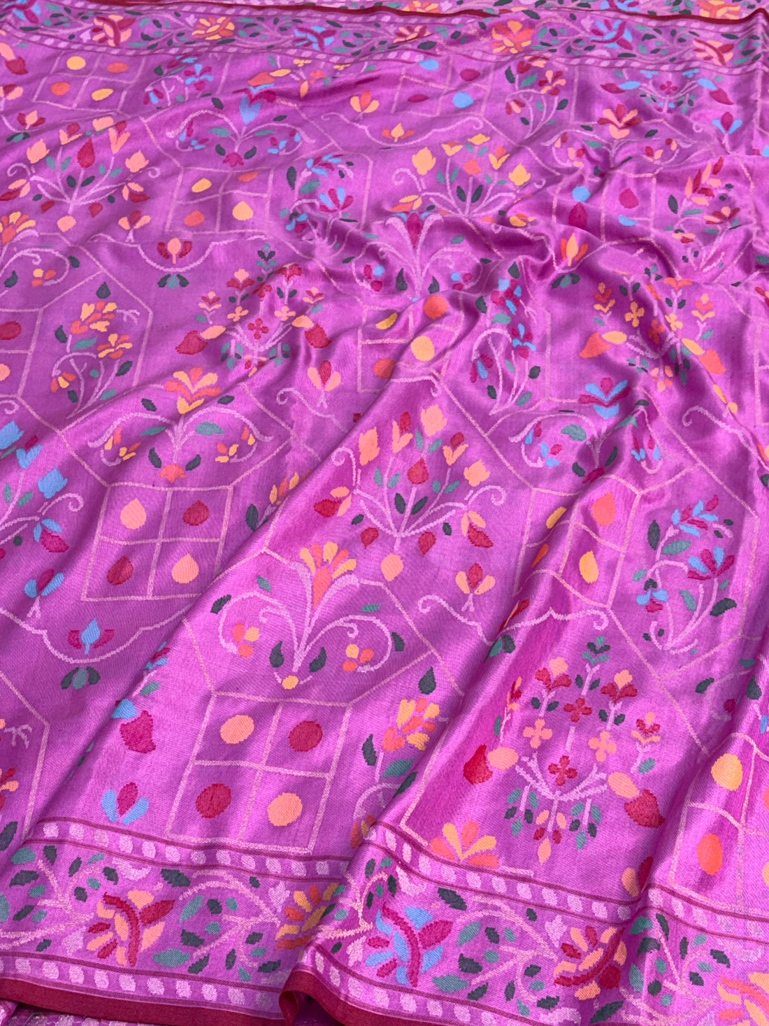 Mauve Pink Real Zari Banarasi Pure Katan Silk Iktara Jamdani Saree