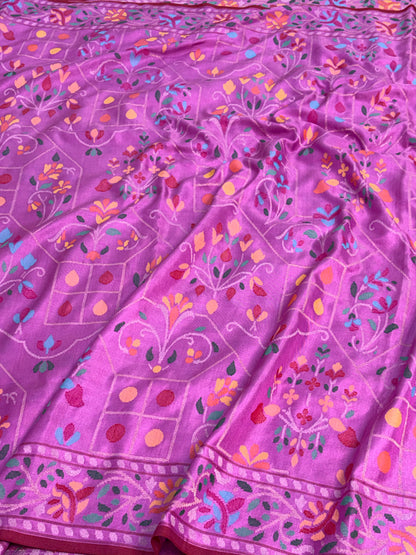 Mauve Pink Real Zari Banarasi Pure Katan Silk Iktara Jamdani Saree