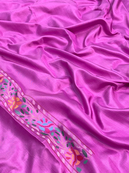 Mauve Pink Real Zari Banarasi Pure Katan Silk Iktara Jamdani Saree