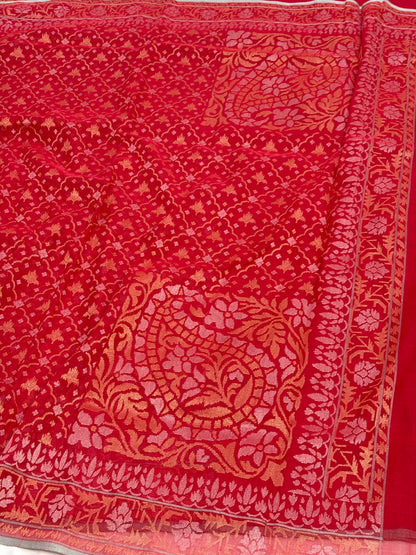 Real Zari Raktambari Banarasi Jamdani Saree