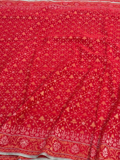 Real Zari Raktambari Banarasi Jamdani Saree