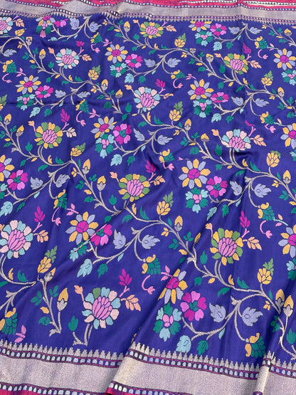 Real Zari Handwoven Nilambari Banarasi Jamdani Saree