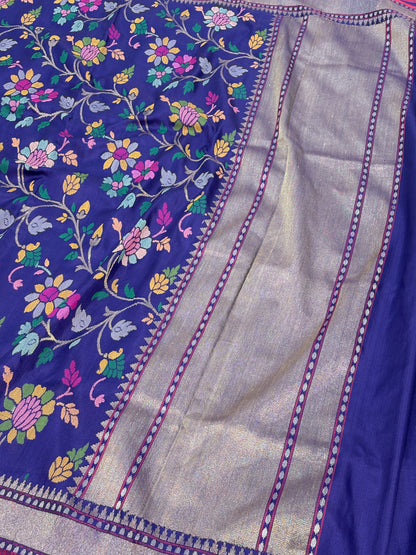 Real Zari Handwoven Nilambari Banarasi Jamdani Saree