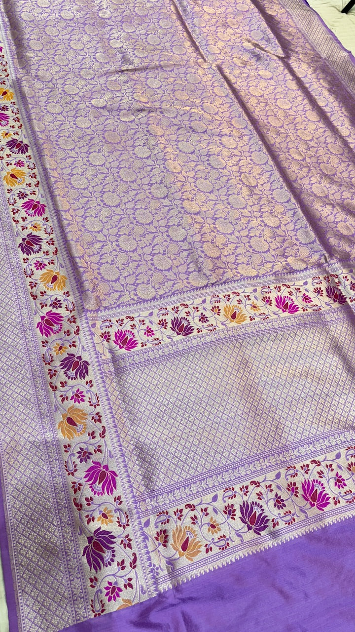 Lavender Brocade Tanchoi Handwoven Tilfi Banarasi  Silk Saree