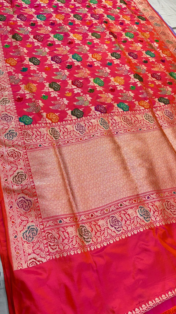 Red Banarasi Katan Silk Handwoven Saree
