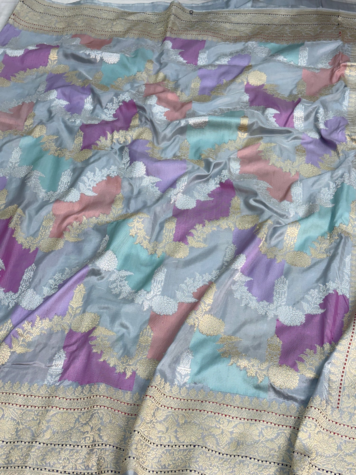 Teal Blue Pure Katan Silk Handwoven Rangkat Banarasi Saree