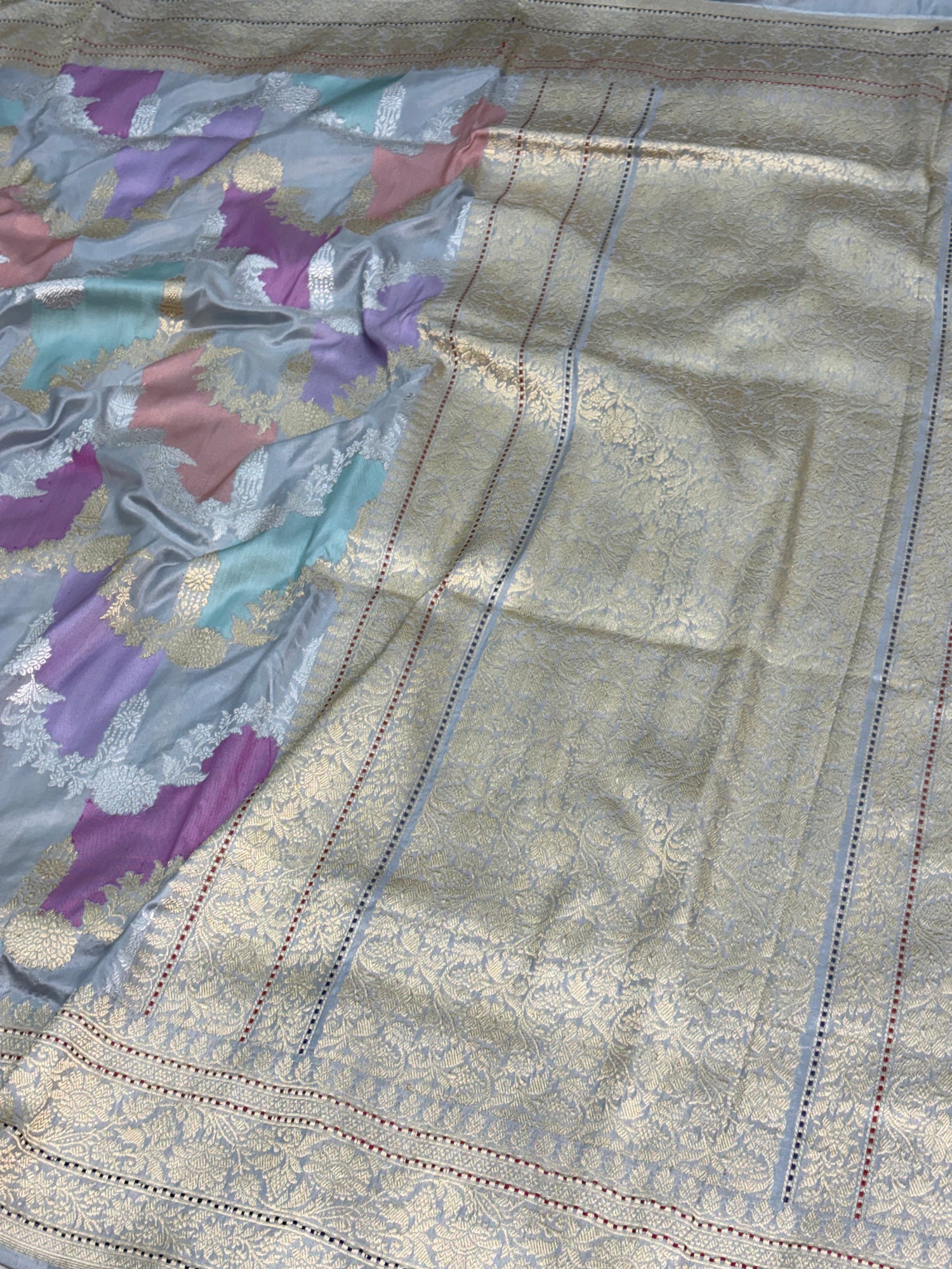 Teal Blue Pure Katan Silk Handwoven Rangkat Banarasi Saree