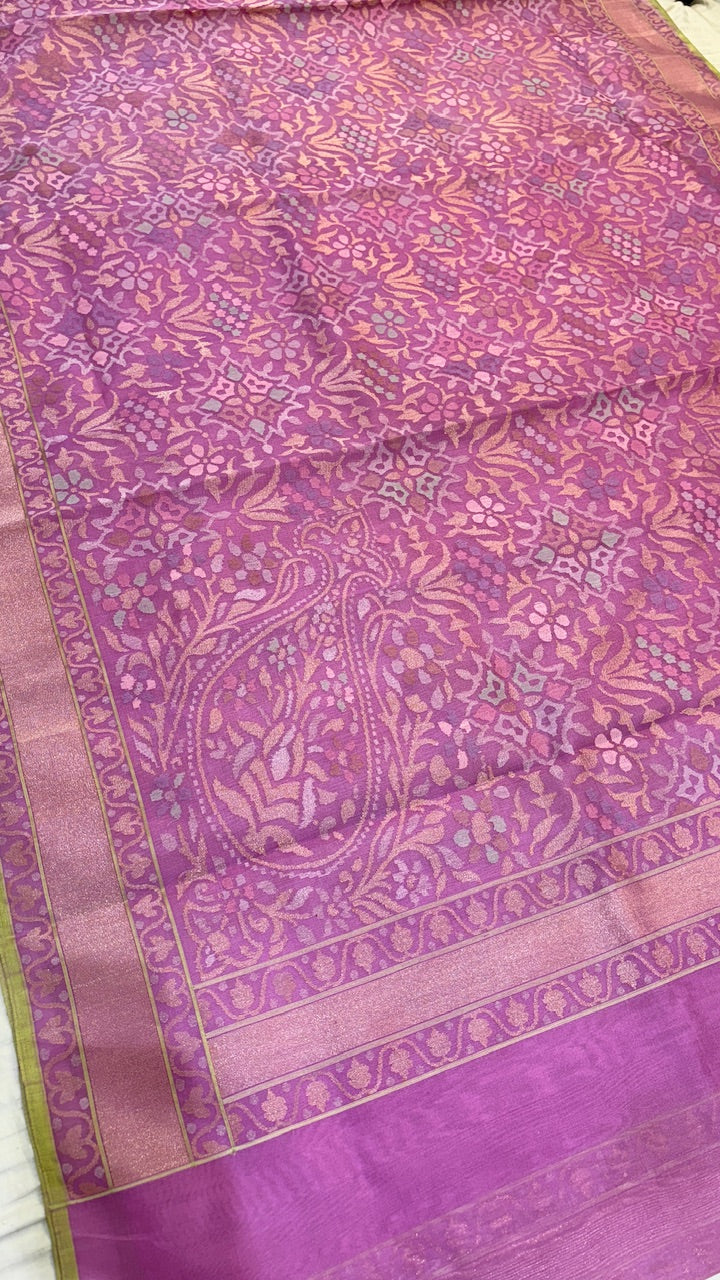 Lavender Pure Banarasi Kora Silk Handwoven Saree with Real Zari