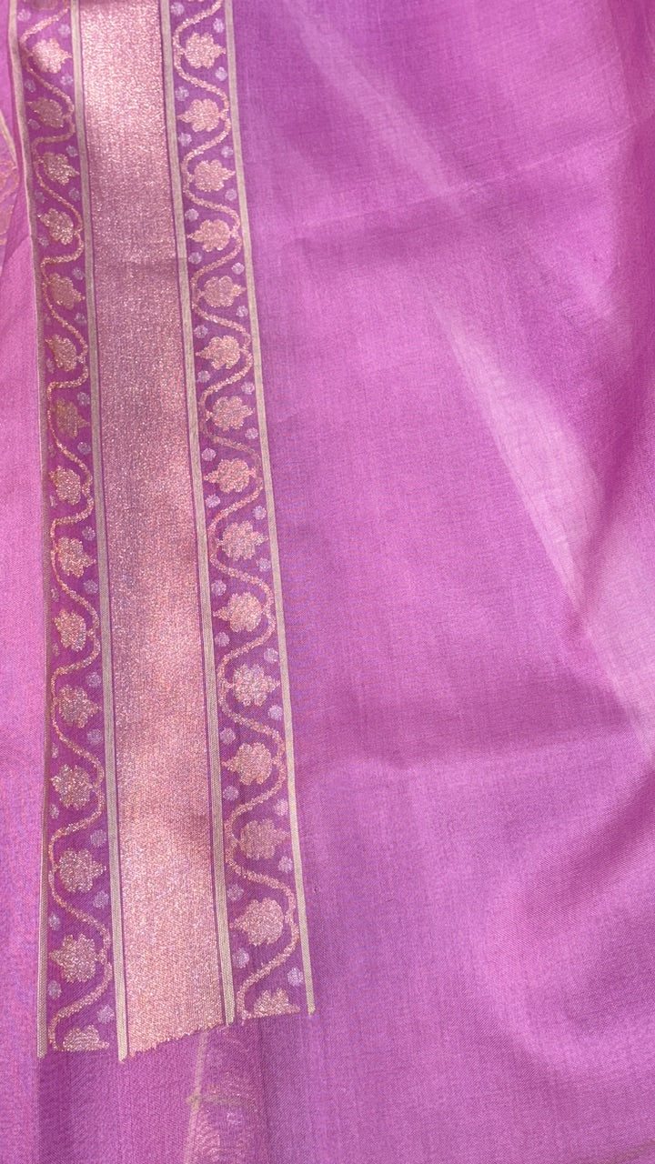 Lavender Pure Banarasi Kora Silk Handwoven Saree with Real Zari