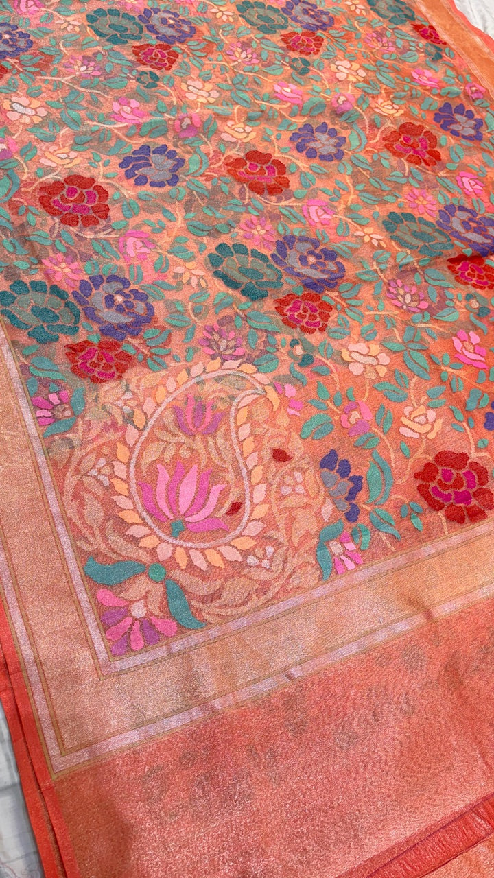 Red Pure Banarasi Tissue Handwoven Saree with Real Zari
