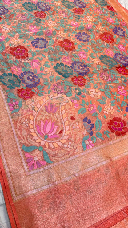 Red Pure Banarasi Tissue Handwoven Saree with Real Zari