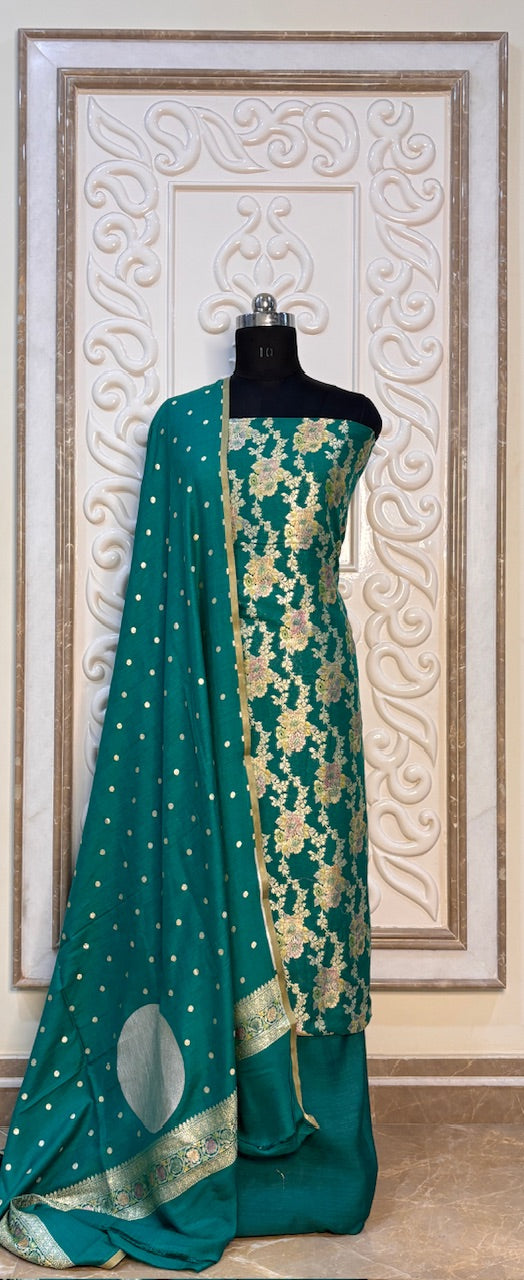Turquoise Tussar Georgette Suit