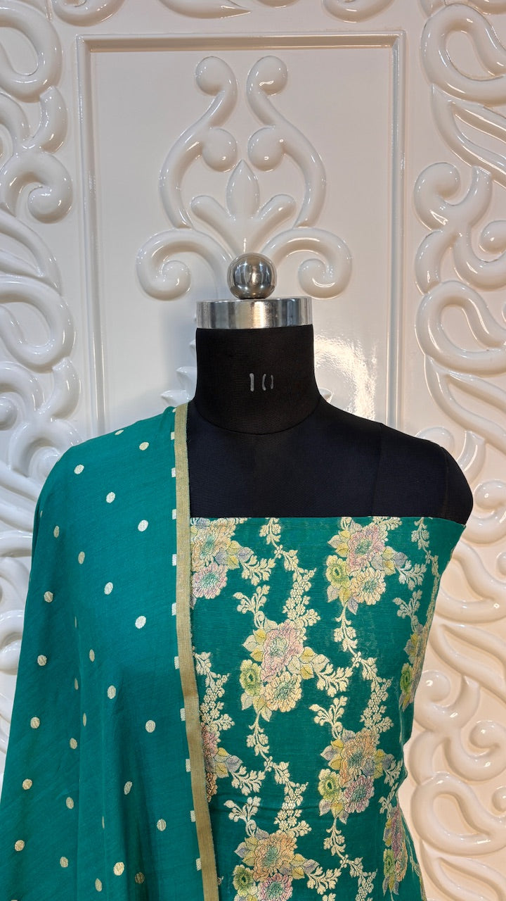 Turquoise Tussar Georgette Suit