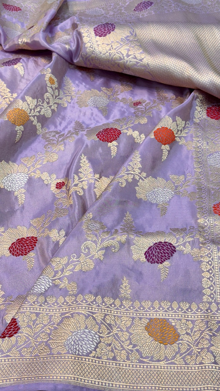 Lavender Pure Banarasi Tissue Handwoven Saree