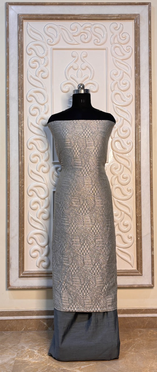 Dull Grey Banarasi Chiffon Georgette Suit