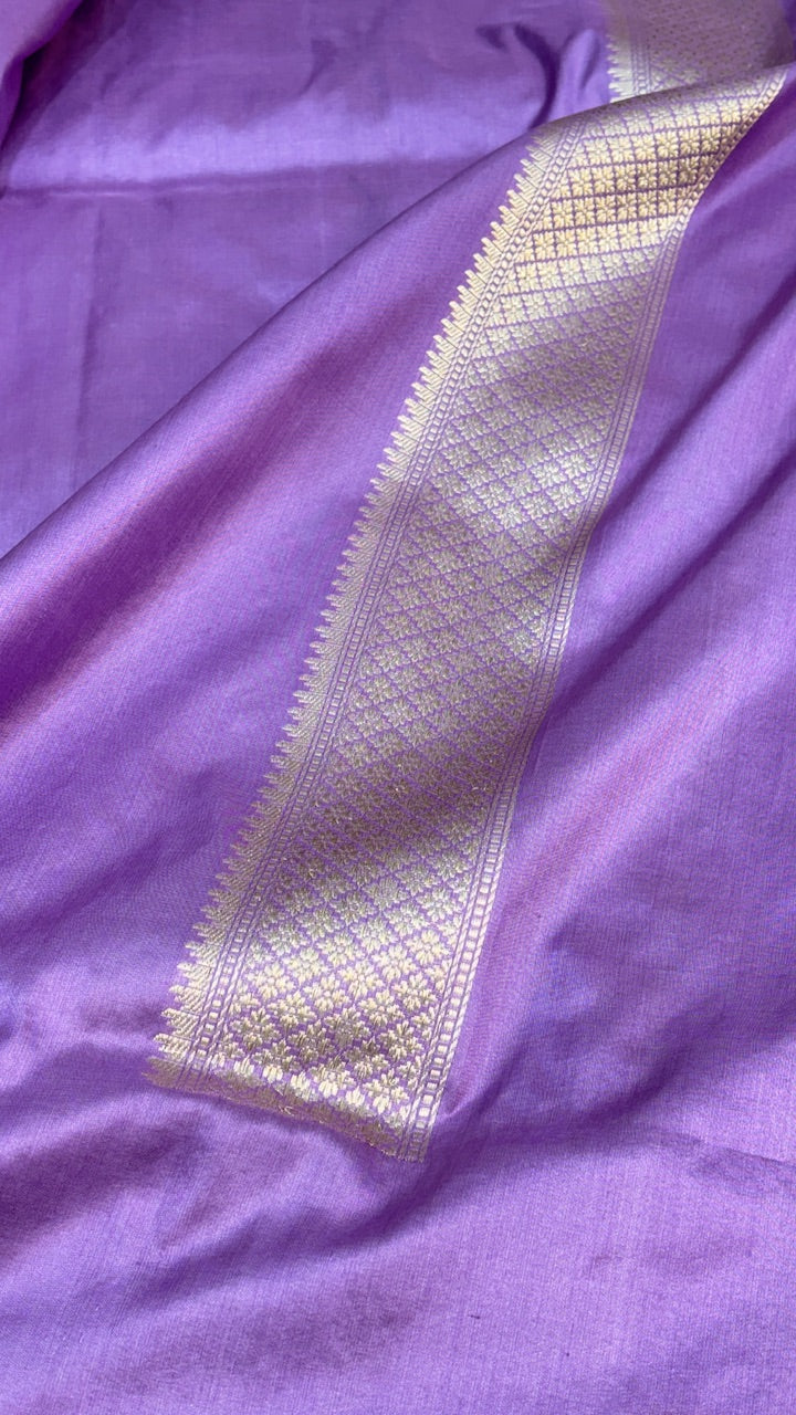 Lavender Brocade Tanchoi Handwoven Tilfi Banarasi  Silk Saree
