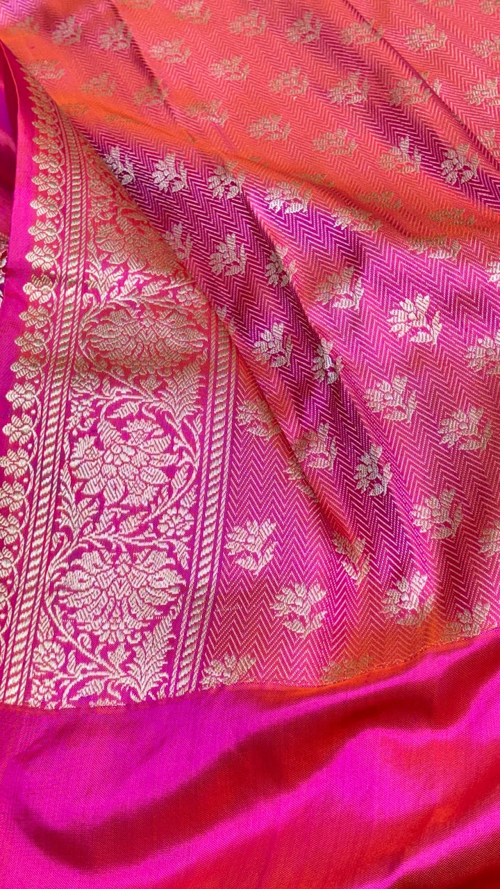 Pastel Peach Pure Banarasi Ektara  Silk Handwoven Saree