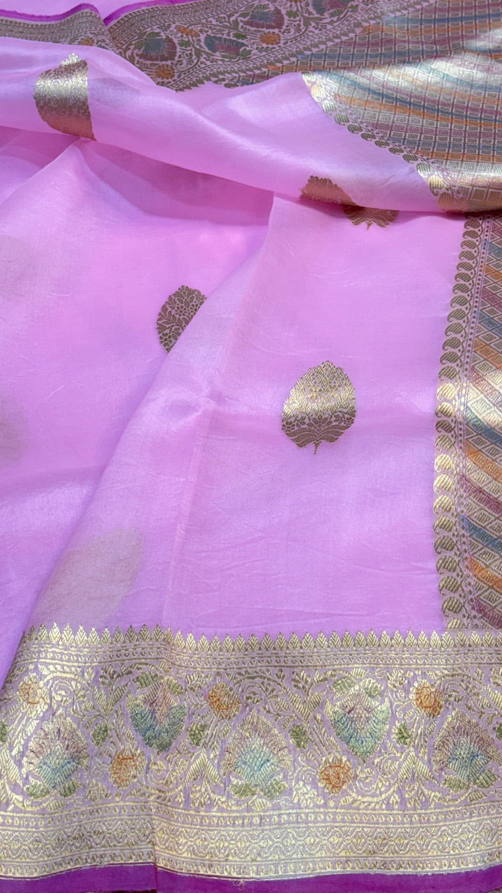 Lavender Banarasi Kora Silk Saree