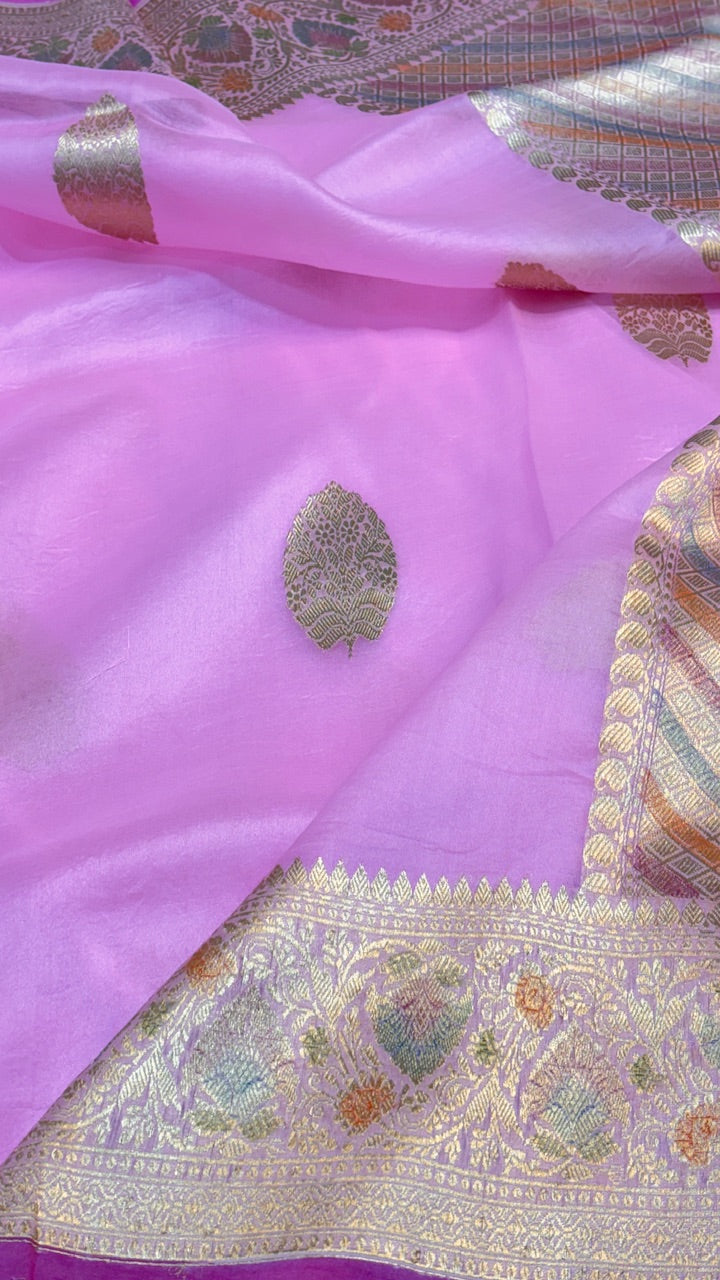Lavender Banarasi Kora Silk Saree