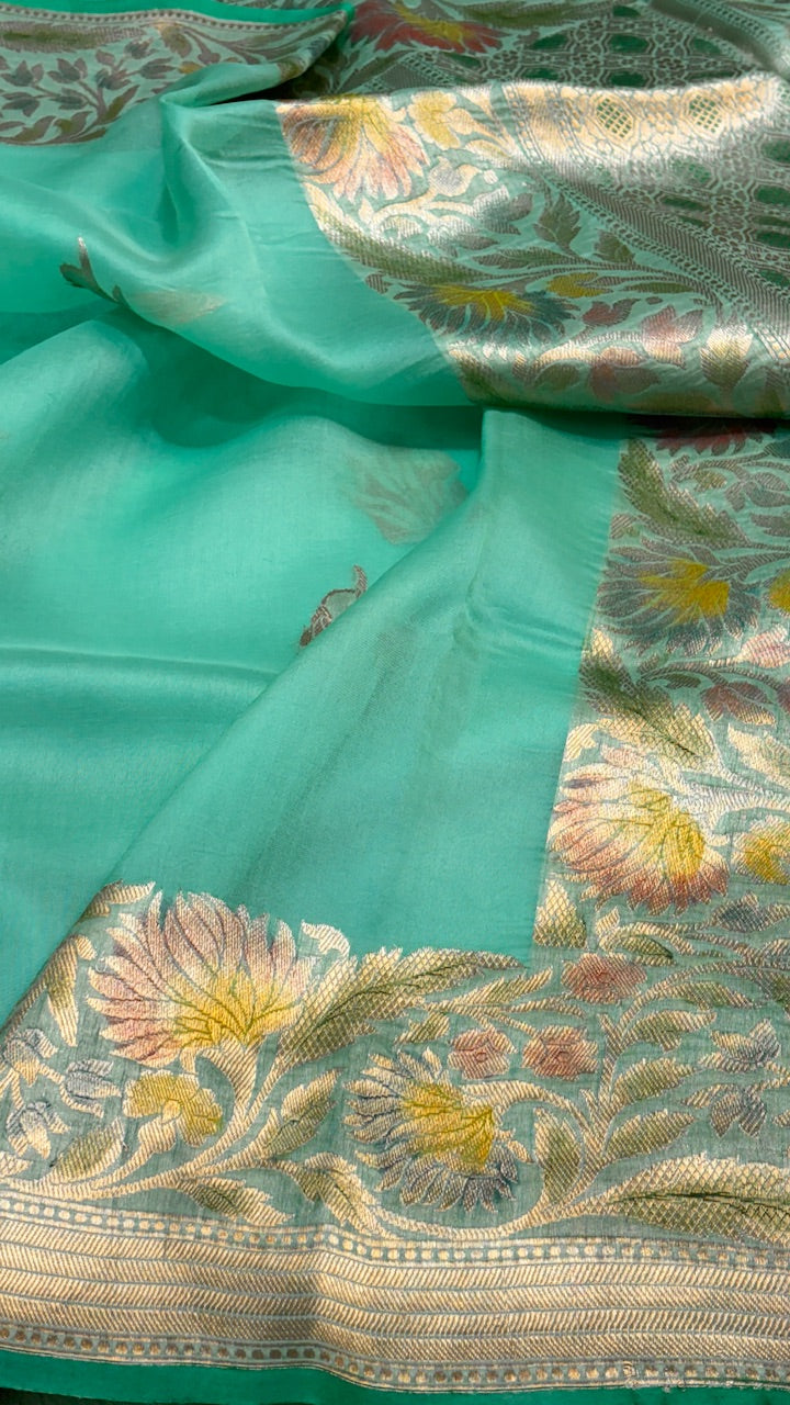 Mint Green Banarasi Kora Silk Saree