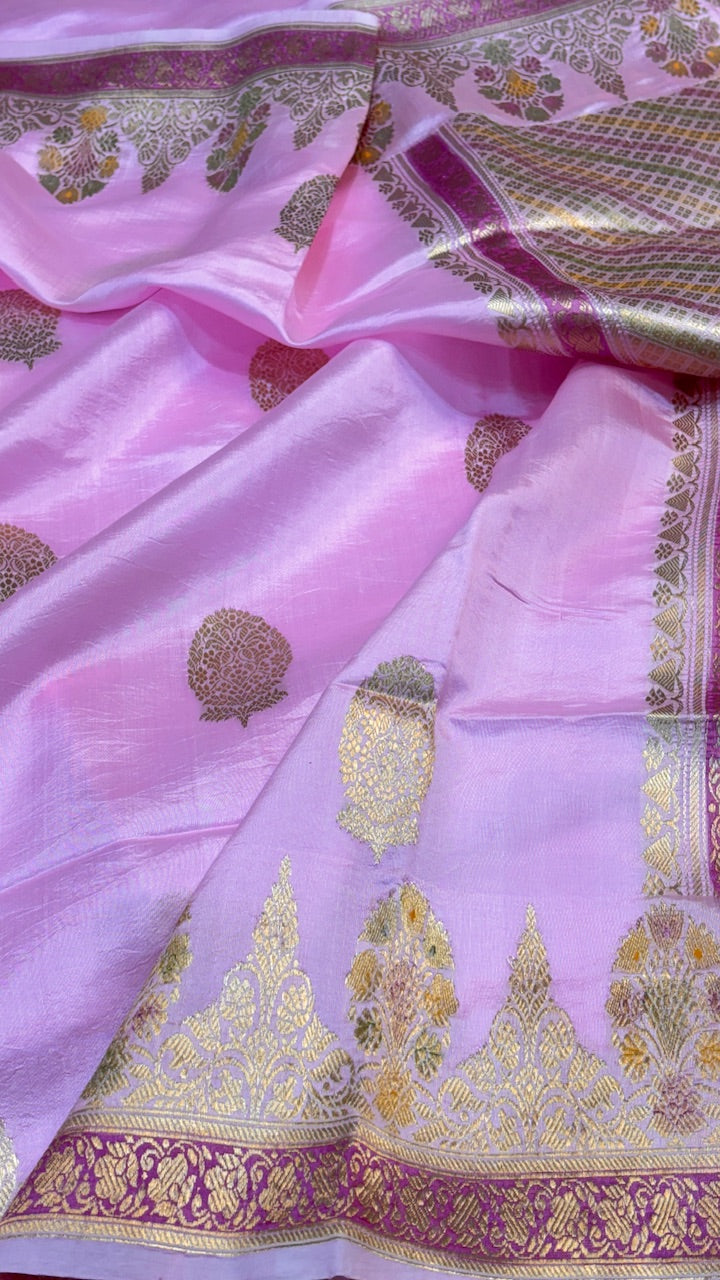 Lavender Pink Banarasi Kora Silk Saree