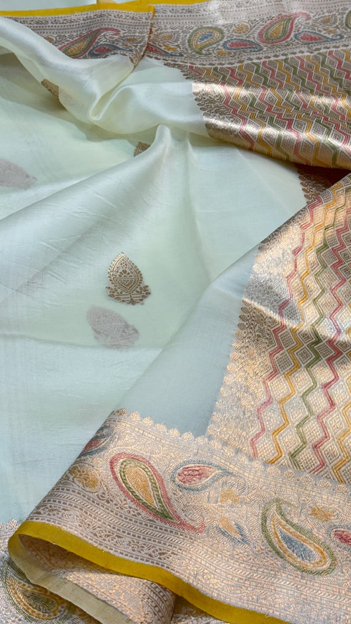 Moon White Banarasi Kora Silk Saree