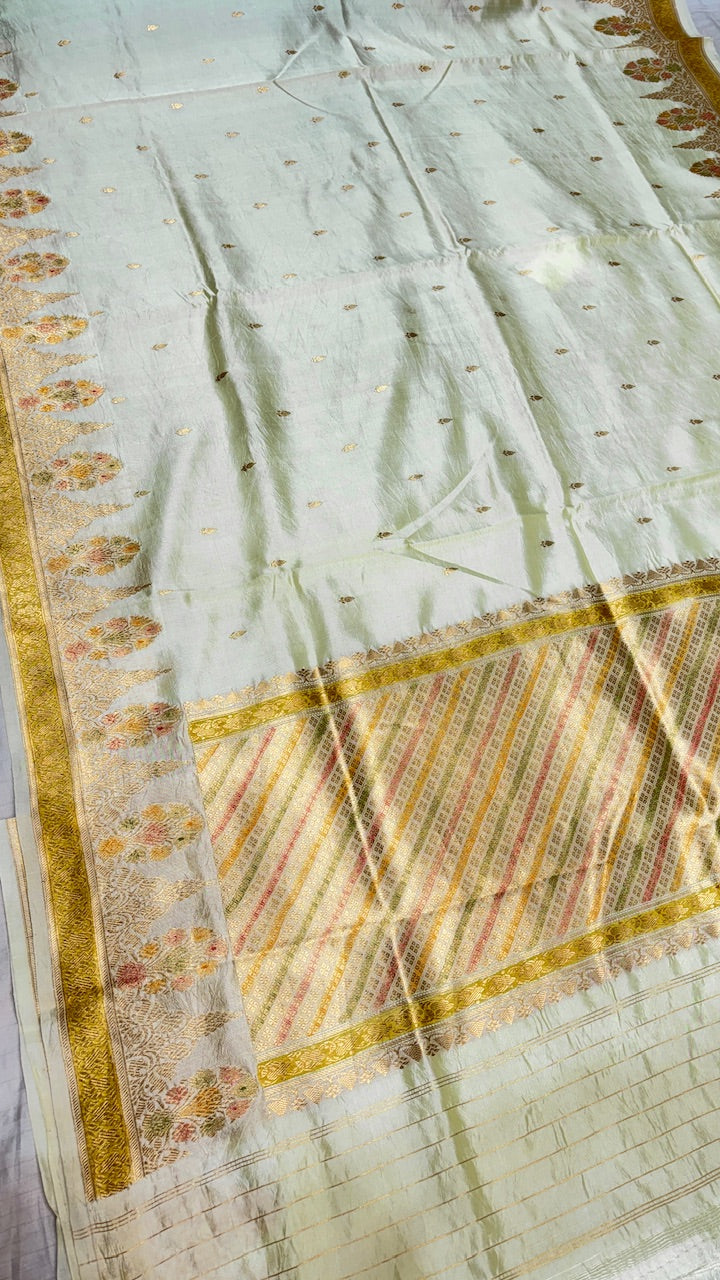 Pale Yellow Banarasi Kora Silk Saree