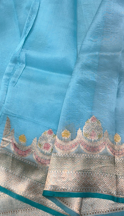 Sky Blue Banarasi Kora Silk Saree