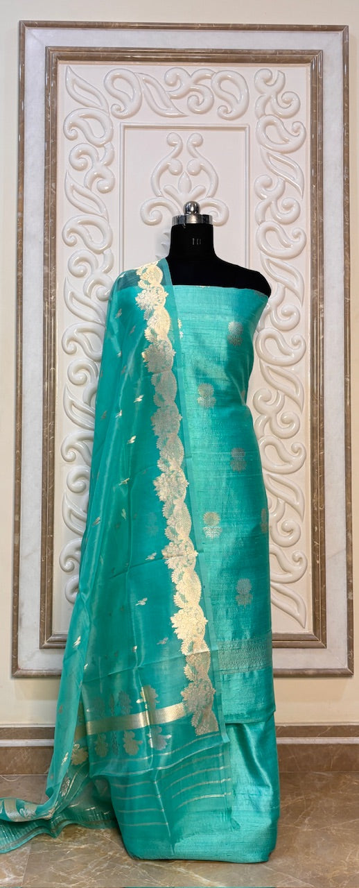 Aqua Blue Banarasi Raw Silk Suit