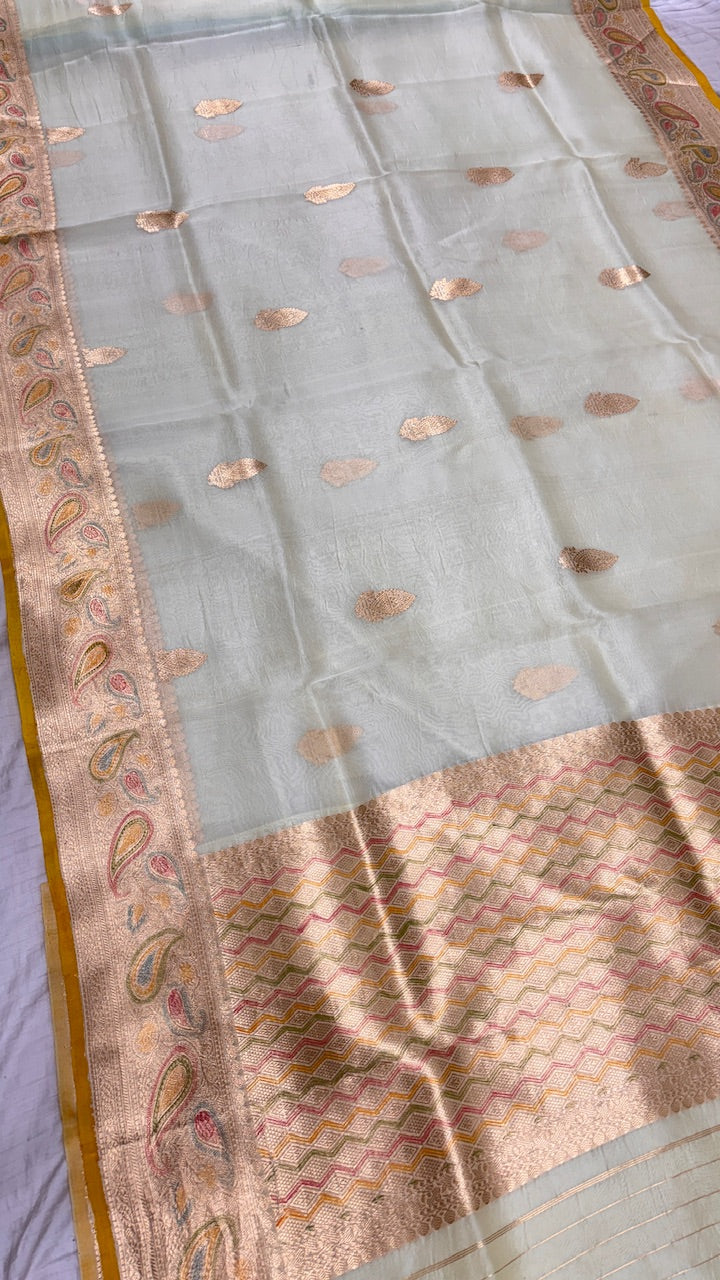 Moon White Banarasi Kora Silk Saree