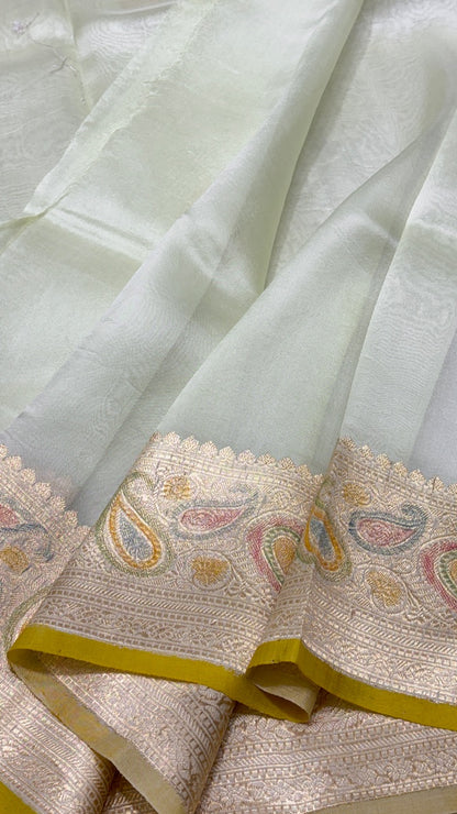 Moon White Banarasi Kora Silk Saree