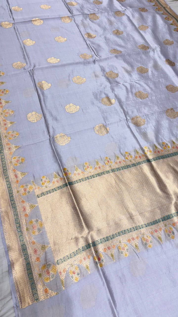 Grey Banarasi Kora Silk Saree