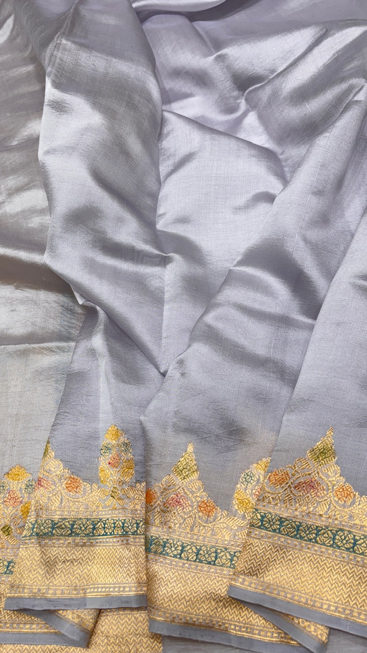 Grey Banarasi Kora Silk Saree