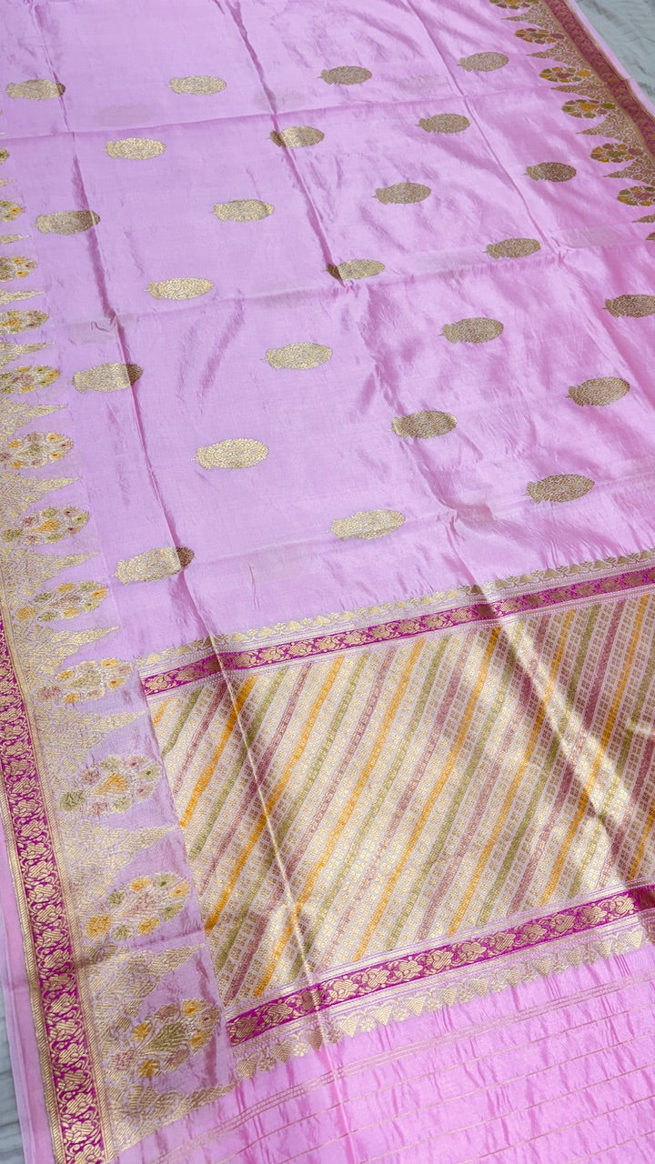 Lavender Pink Banarasi Kora Silk Saree
