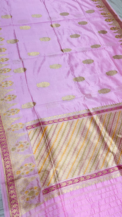 Lavender Pink Banarasi Kora Silk Saree