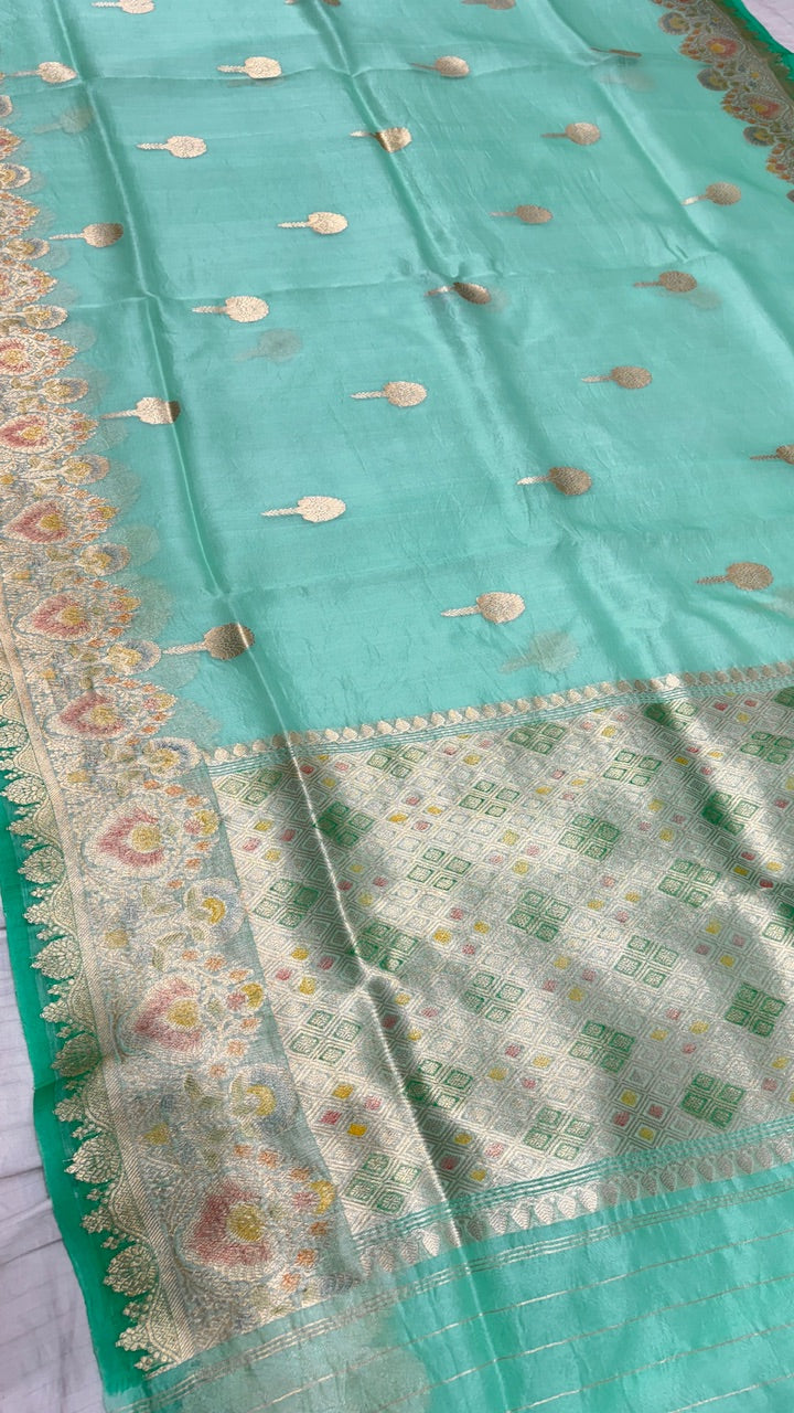 Sea Green Banarasi Kora Silk Saree