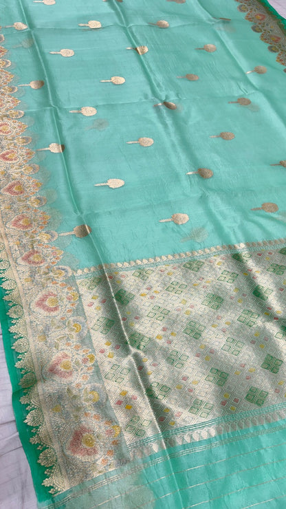 Sea Green Banarasi Kora Silk Saree