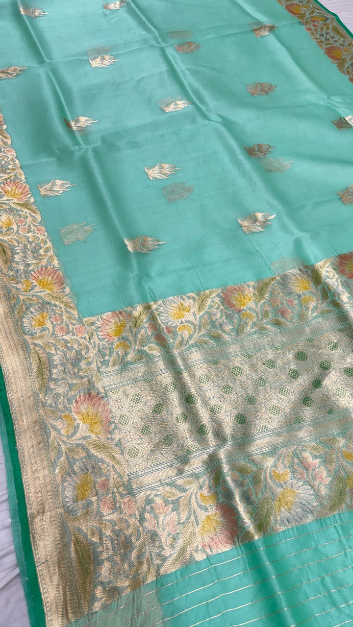 Mint Green Banarasi Kora Silk Saree