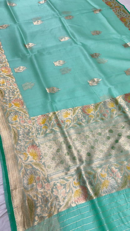 Mint Green Banarasi Kora Silk Saree