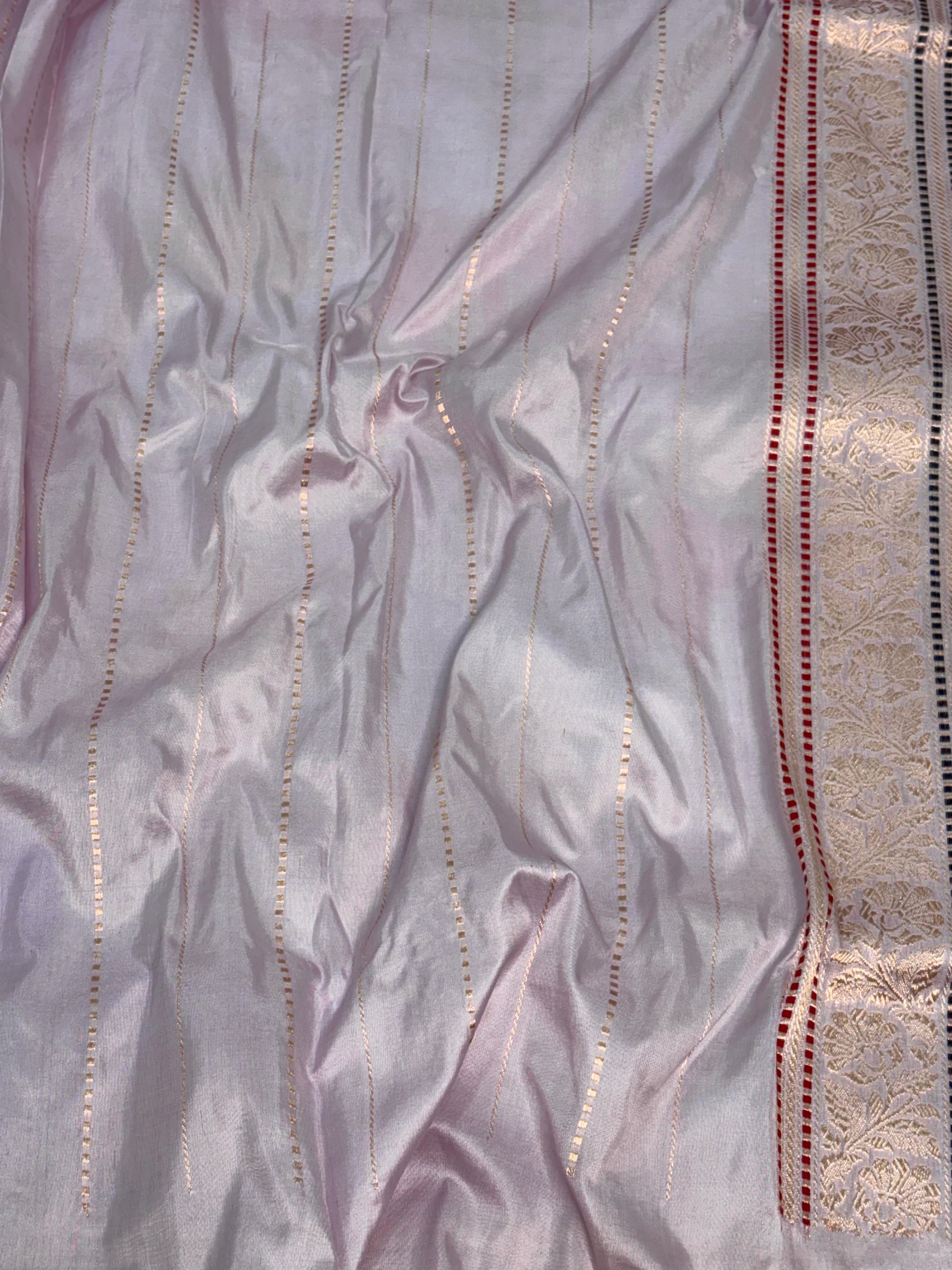 Water Baby Pink Handwoven Pastel Rangkat Banarasi Saree in Necklace Design