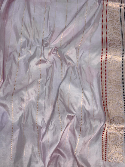 Water Baby Pink Handwoven Pastel Rangkat Banarasi Saree in Necklace Design