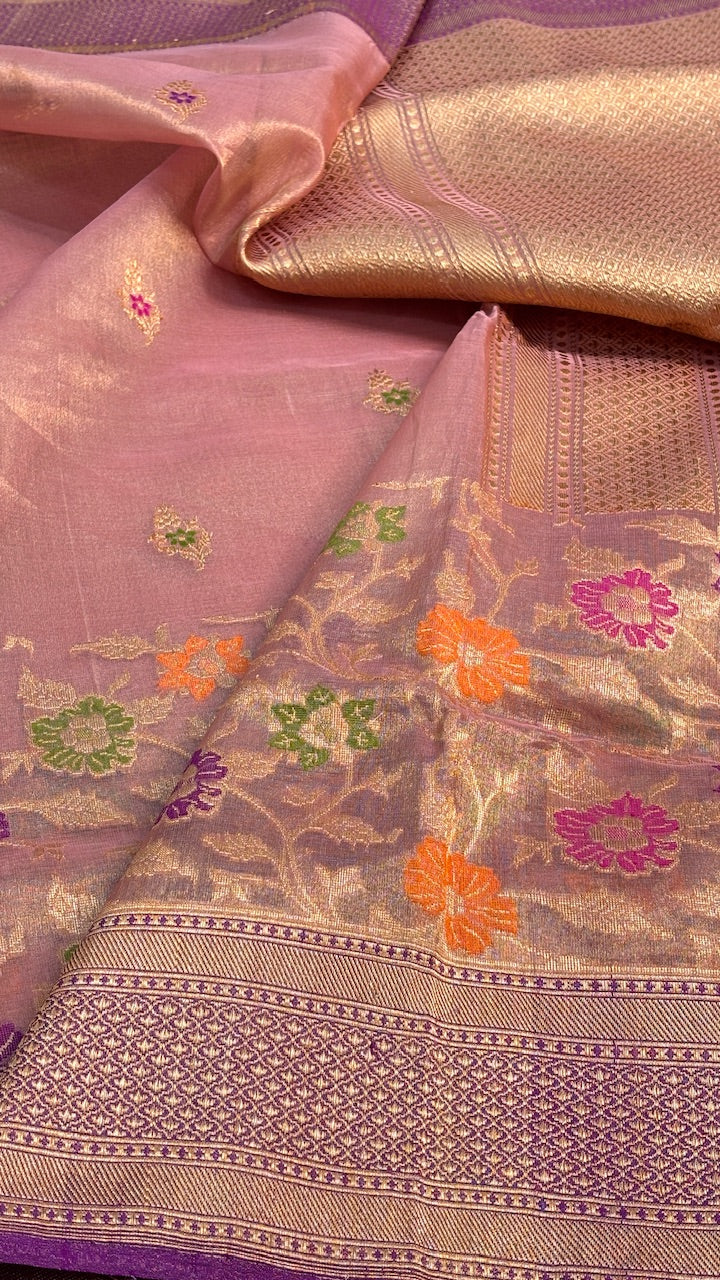 Puce Pink Pure Banarasi Tissue Handwoven Saree