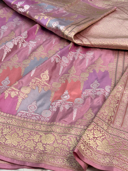 Pink Pure Katan Silk Handwoven Rangkat Banarasi Saree