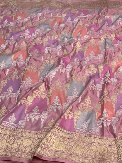 Pink Pure Katan Silk Handwoven Rangkat Banarasi Saree