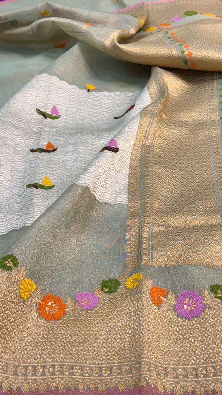 Steel Grey Pure Banarasi Tissue Handwoven Saree