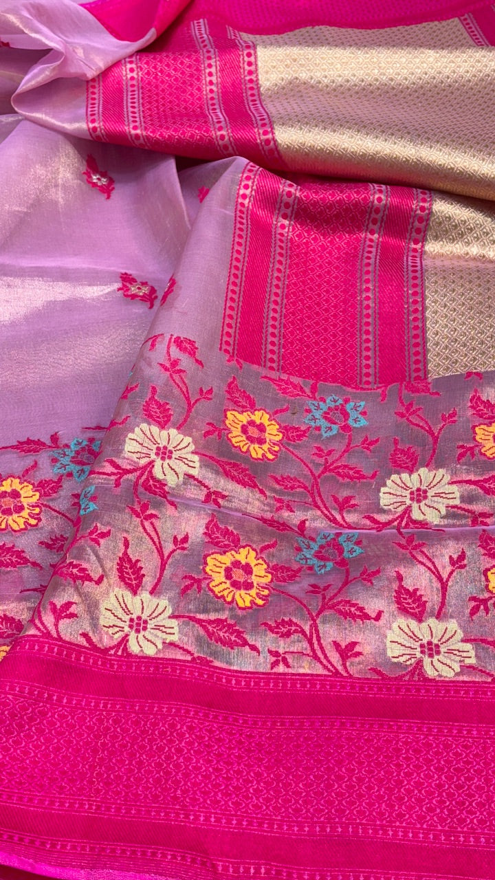 Dusty Lavender Pure Banarasi Tissue Handwoven Saree
